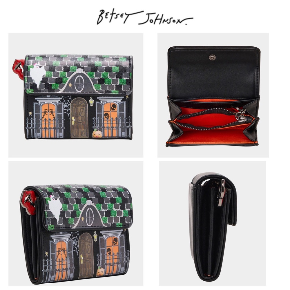 NWT Betsey Johnson 💋HALLOWEEN HOME Faux Leather Multi Pockets Snap On Wallet